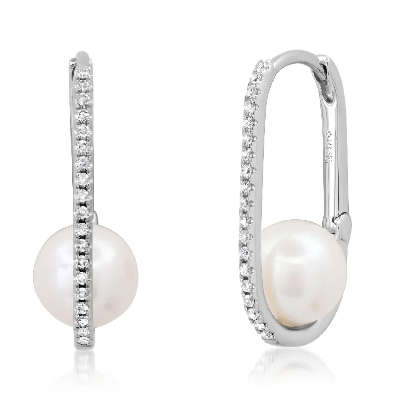 Women’s luxury stud earrings-Pearl Oval Hoops