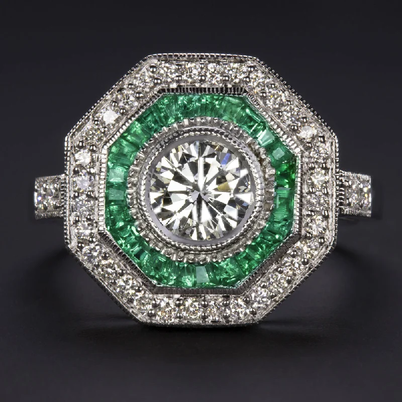 Women’s geometric engagement ring-3/4ct G SI2 DIAMOND EMERALD RING VINTAGE STYLE HALO COCKTAIL ART DECO STYLE RBC