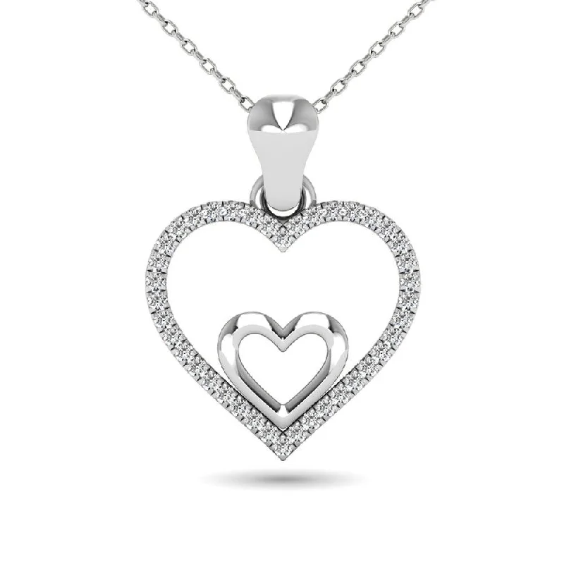 Women’s chunky gemstone necklace-10K White Gold 1/10 Ctw Diamond Double Heart Pendant