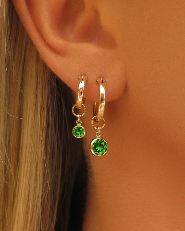 Women’s high-end earrings-Emerald CZ Thick Hoop Earrings  - 14k Yellow Gold Fill