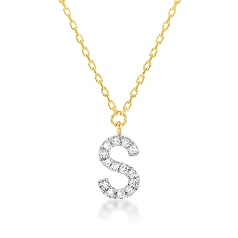 Women’s custom heart necklace-Luminesce Lab Diamond S Initial Pendant in 9ct Yellow Gold on Adjustable 45cm Chain