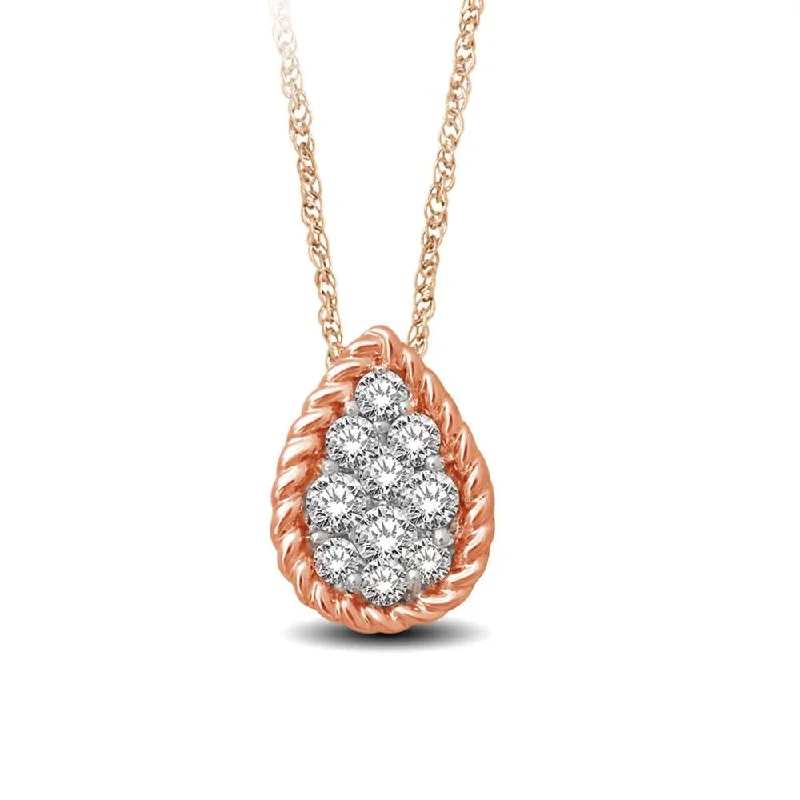 Women’s two-tone necklace-14K Rose Gold 1/6 Ctw Diamond Pear Shape Flower Pendant