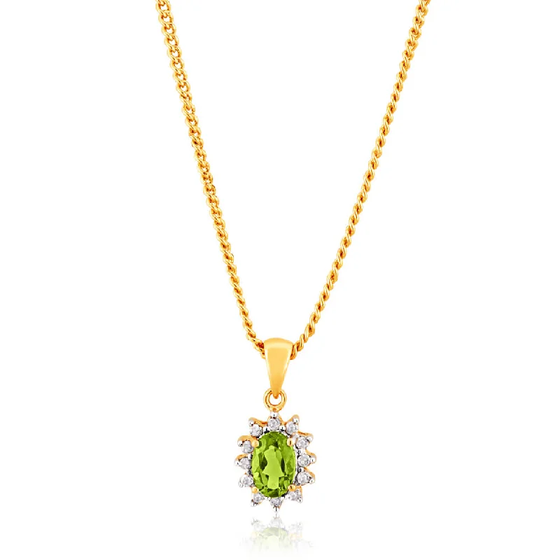 Women’s dainty necklace-9ct Yellow Gold Diamond and Peridot Pendant