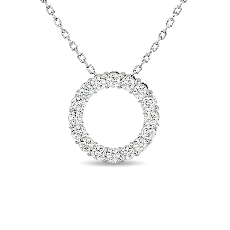 Women’s red gemstone necklace-Diamond 1/4 Ct.Tw. Circle Pendant in 14K White Gold