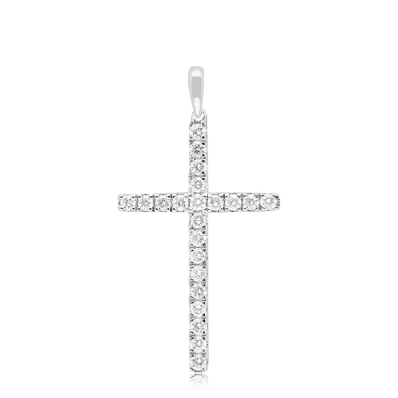 Women’s diamond pendant necklace-Luminesce Lab Grown Cross 1/2 Carat Diamond Pendant in 14ct White Gold