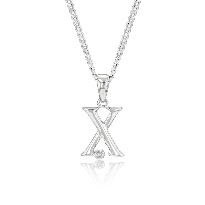 Women’s heart-shaped pendant necklace-Silver Pendant Initial X set with Diamond