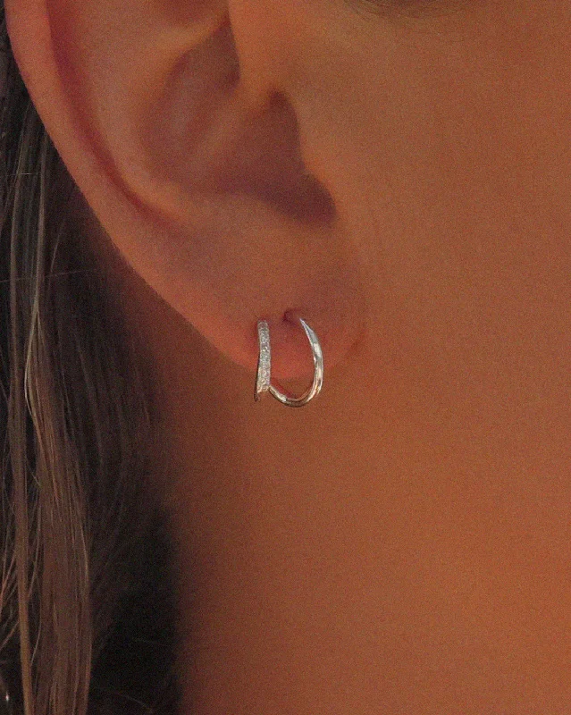 Women’s unique gemstone earrings-CZ Double Bar Open Hoop Earrings - Sterling Silver