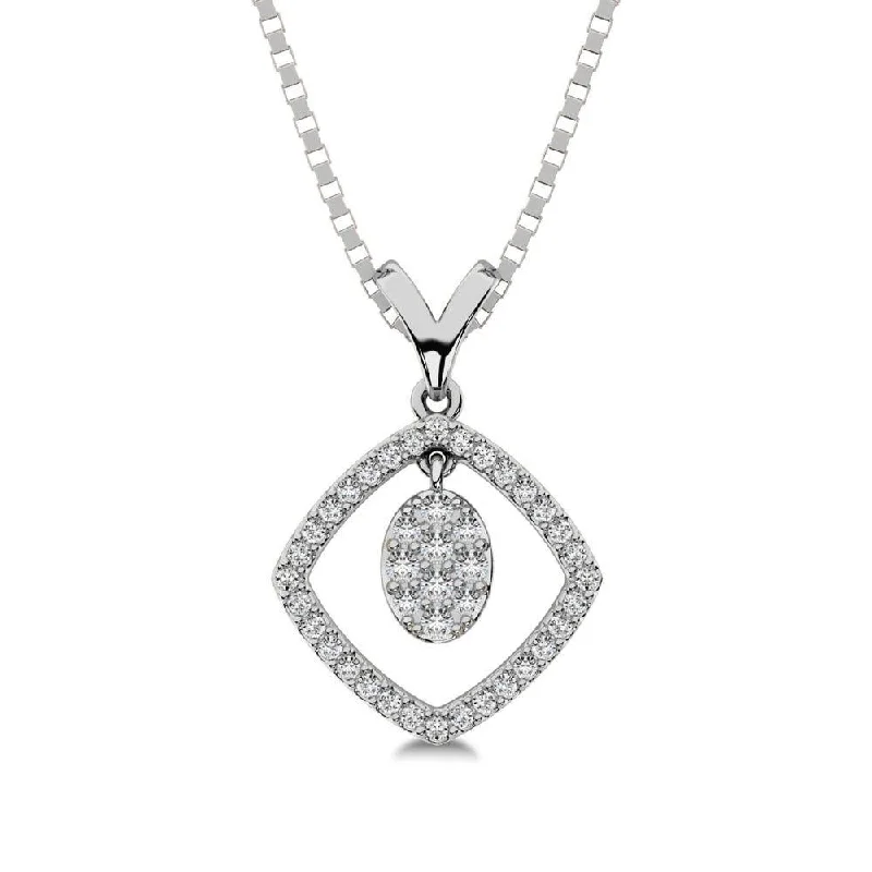 Women’s heart necklace-10K White Gold 1/4 Ct.Tw. Diamond Square Shape Pendant with Dangler