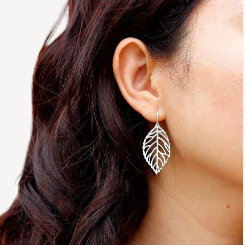 Women’s classic silver earrings-Dainty Dangle Leaf Earrings