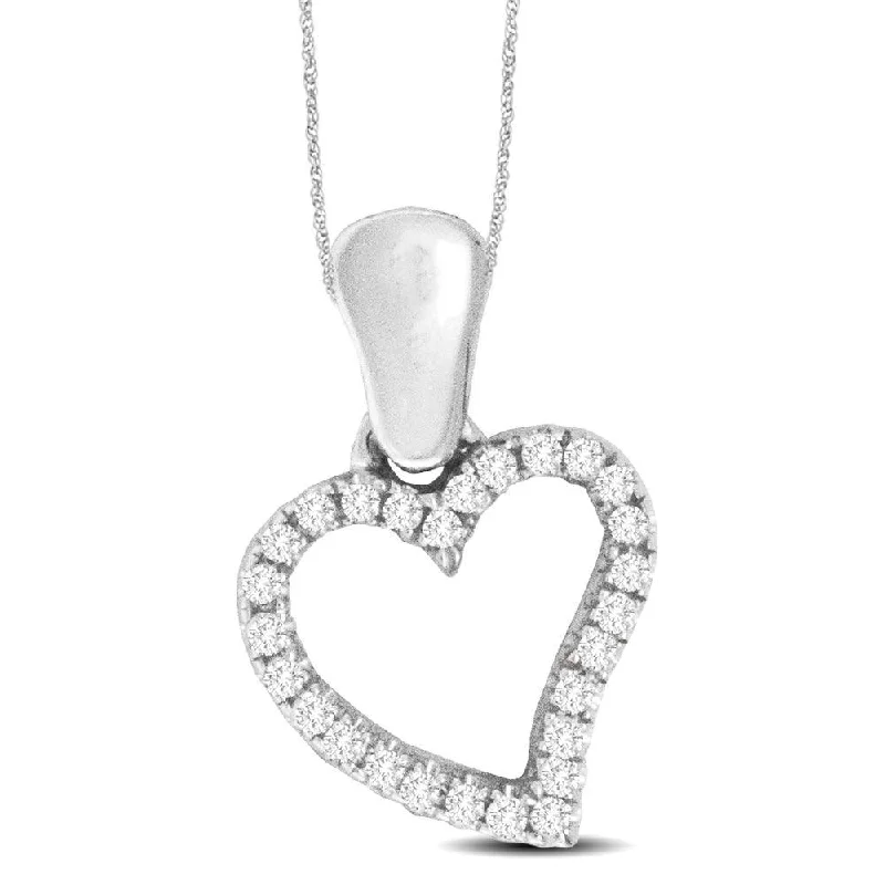 Women’s angel wing necklace-10K White Gold 1/8 Ct.Tw.Diamond  Heart Pendant