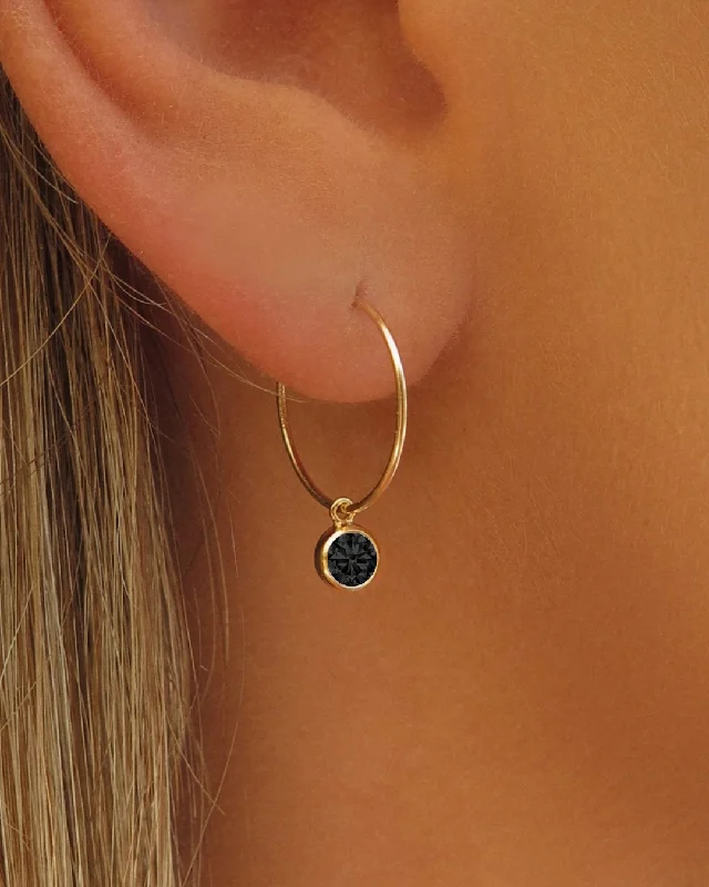 Women’s long drop earrings-Black CZ Hoop Earrings  - 14k Yellow Gold Fill