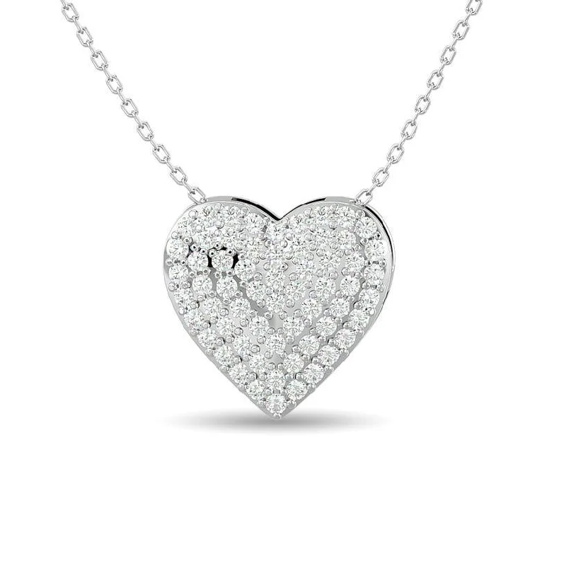 Women’s simple chain necklace-Diamond Heart Pendant 1/4 ct tw Round Cut in 10K White Gold