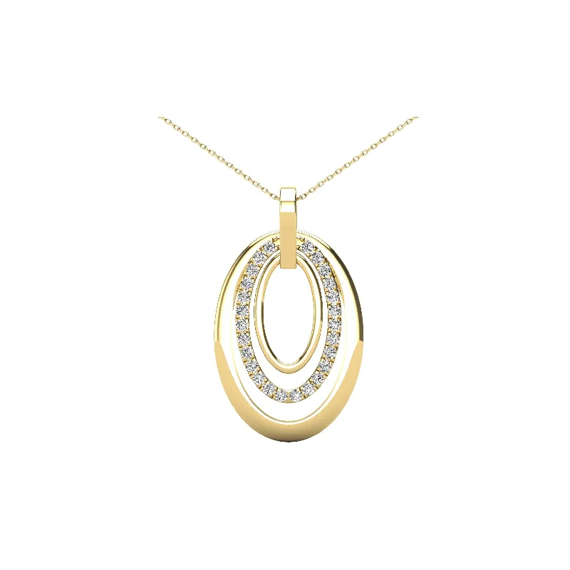 Women’s minimalist necklace-14K Yellow Gold 1/5 Ct.Tw. Diamond Oval Frame Pendant