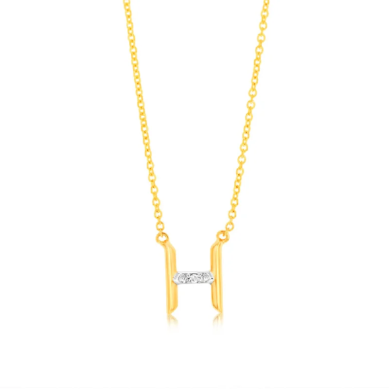 Women’s engraved gold necklace-Initial H Diamond Pendant in 9ct Yellow Gold