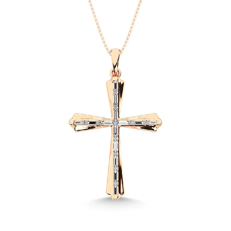 Women’s sapphire necklace-Diamond 1/6 Ct.Tw. Round and Baguette Cut Cross Pendant in 10K White Gold