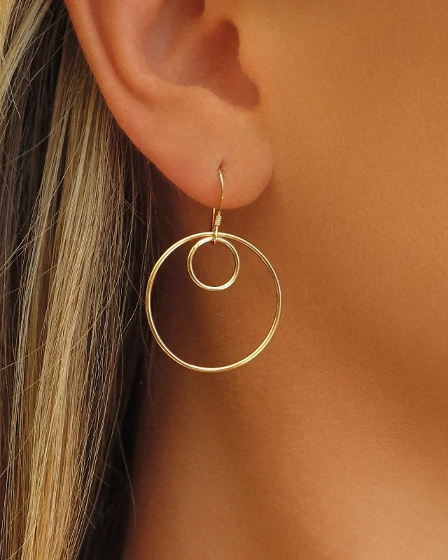 Women’s handmade gold earrings-Double Ring Earrings  - 14k Yellow Gold Fill