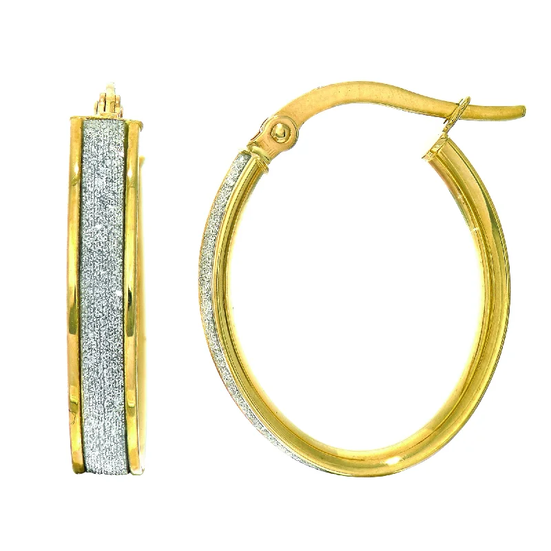 Women’s high-end earrings-14k Gold Oval Glitter Hoop Earrings, Diameter 15mm