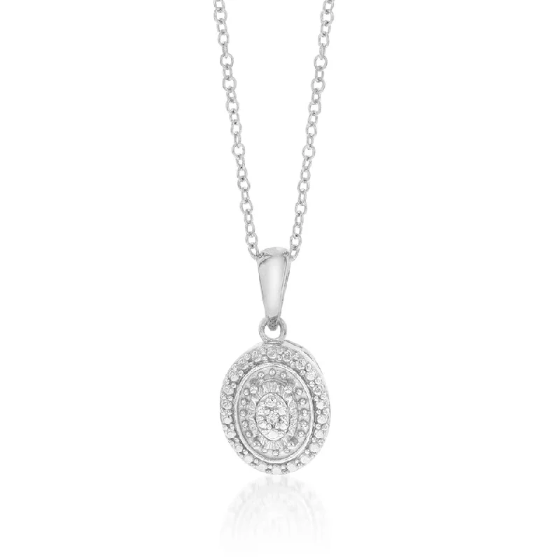 Women’s double pendant necklace-Sterling Silver With Diamond Oval Shape Pendant