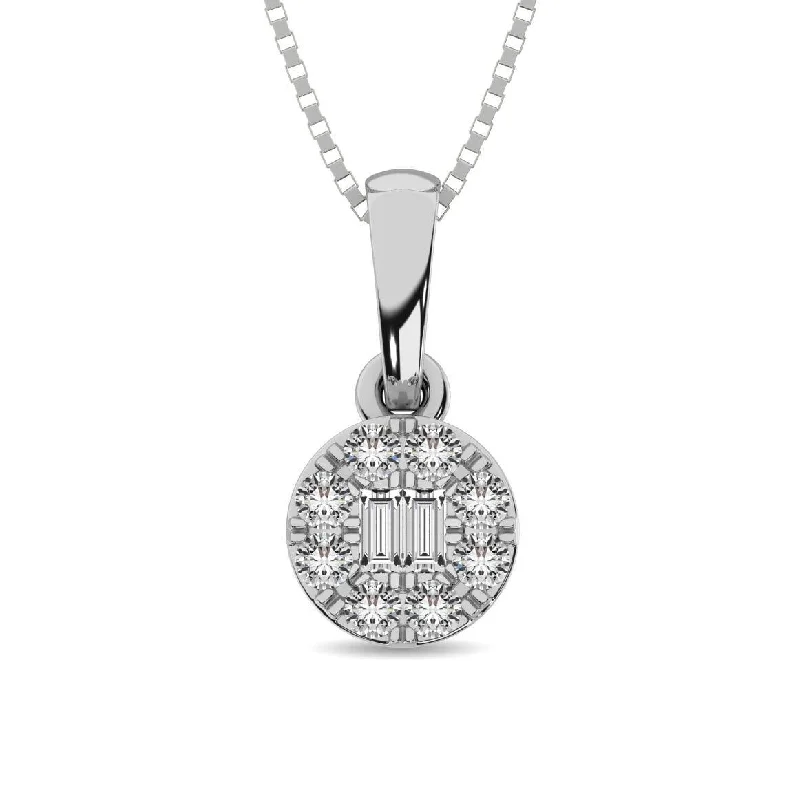 Women’s vintage necklace-Diamond 1/6 Ct.Tw. Round and Baguette Fashion Pendant in 10K White Gold