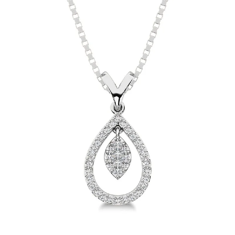 Women’s vintage necklace-10K White Gold 1/5 Ct.Tw. Diamond Pear Shape Pendant with Dangler