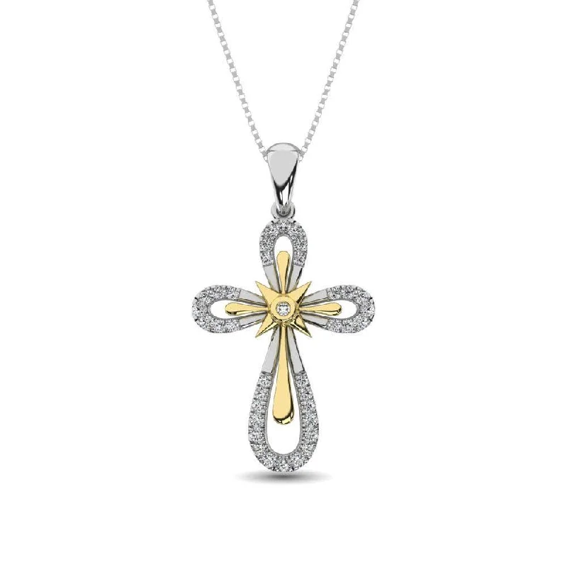 Women’s moon necklace-10K Two Tone 1/5 Ct.Tw. Diamond Cross Pendant