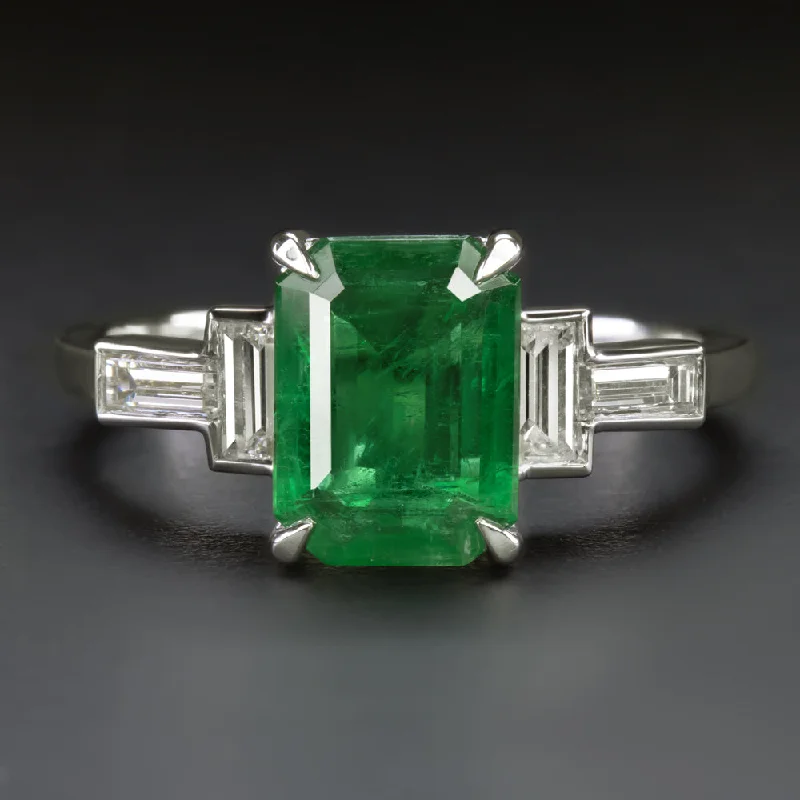 Women’s halo diamond engagement ring-1.44ct EMERALD DIAMOND COCKTAIL RING 14k WHITE GOLD BAGUETTE ACCENTS NATURAL