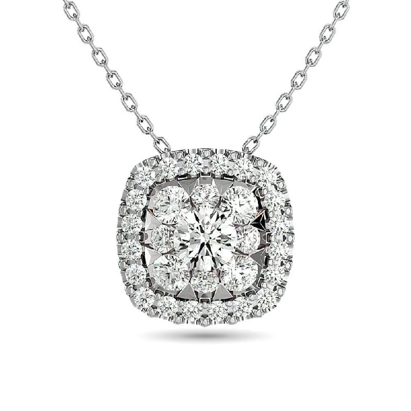 Women’s crystal necklace-Diamond Round Shape Pendant 1/2 ct tw Round Cut in 14K White Gold