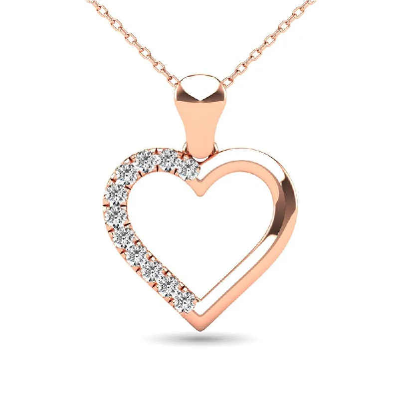 Women’s charm necklace-10K Rose Gold 1/10 Ctw Diamond Heart Pendant