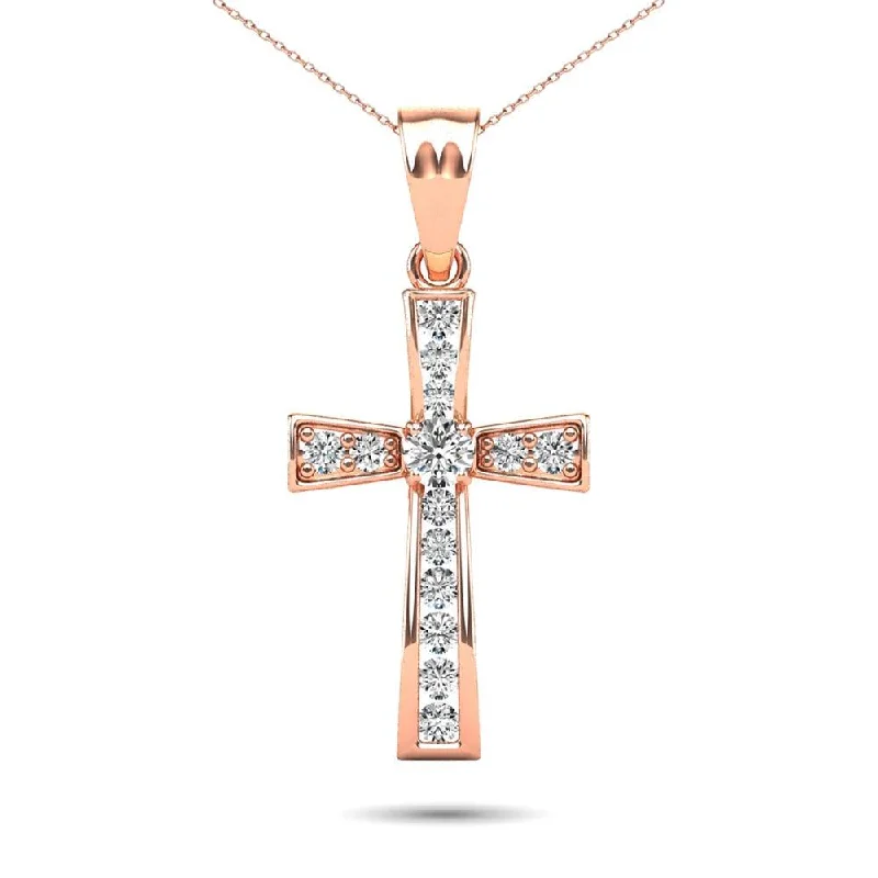 Women’s double chain necklace-14K Rose Gold 1/5 Ct.Tw. Diamond Cross Pendant