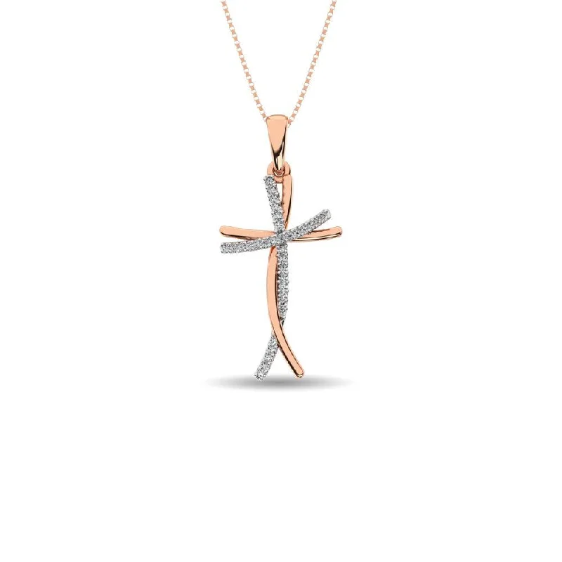 Women’s anniversary necklace-Diamond Cross Pendant 1/10 ct tw in 10K Rose Gold