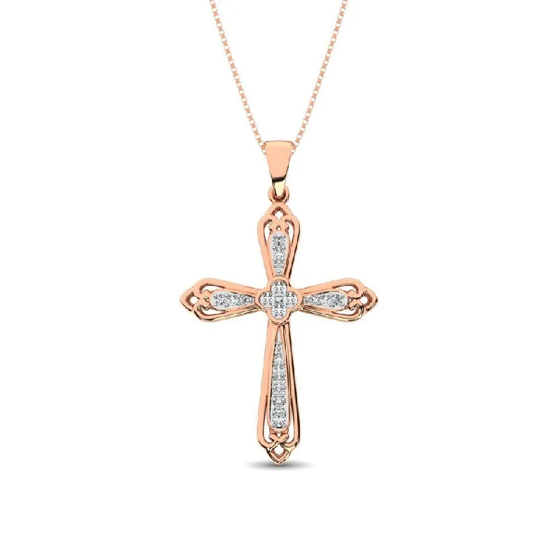 Women’s engraved gold necklace-14K Rose Gold 1/6 Ct.Tw. Diamond Cross Pendant