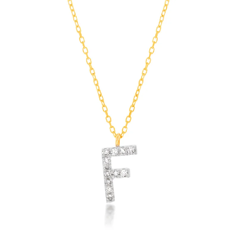 Women’s cubic zirconia necklace-Luminesce Lab Diamond F Initial Pendant in 9ct Yellow Gold with Adjustable 45cm Chain