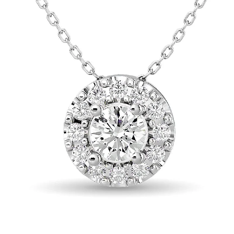 Women’s minimalist necklace-Diamond Round Cut Single Halo Pendant 1/4 ct tw in 14K White Gold