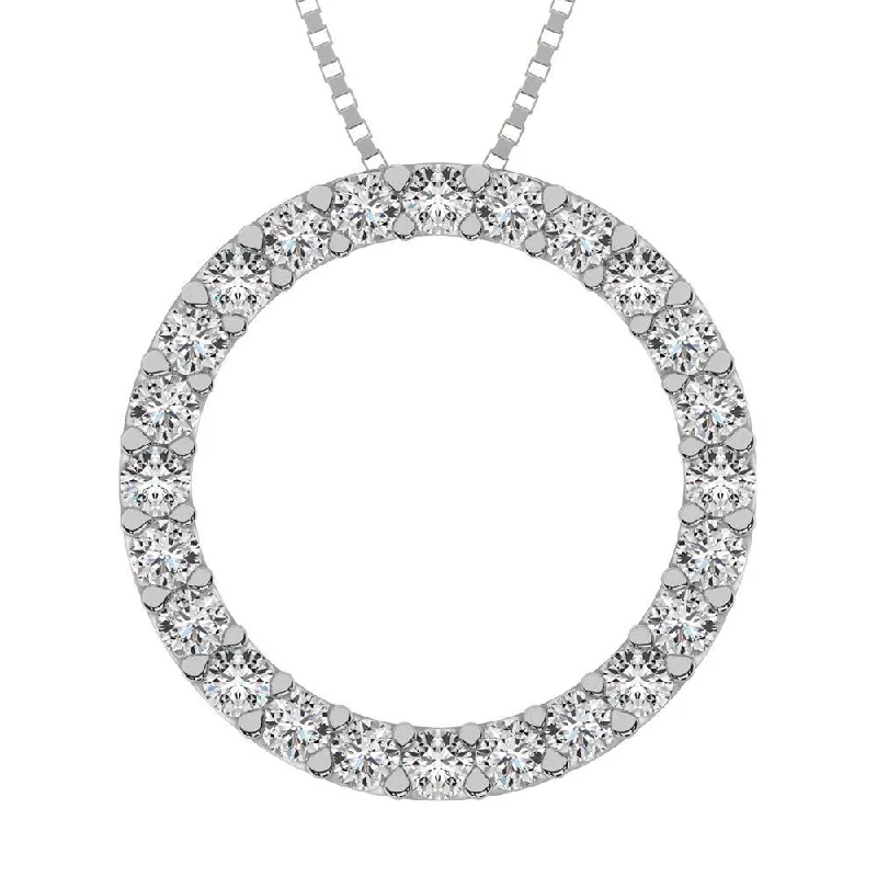 Women’s red gemstone necklace-Circle Frame Diamond 1/2 Ct.Tw. Pendant