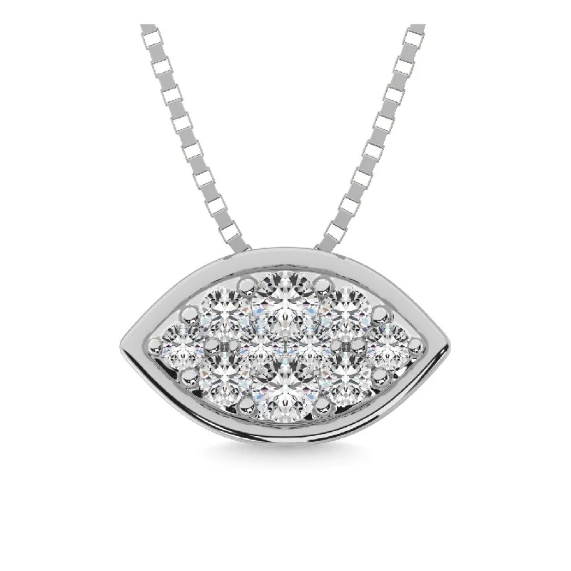 Women’s simple chain necklace-14K White Gold 1/6 Ctw Diamond  Marquise Shape Flower Pendant