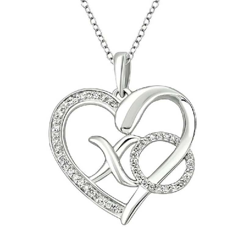 Women’s adjustable gold necklace-Sterling Silver 1/10 Ctw Diamond Heart Pendant