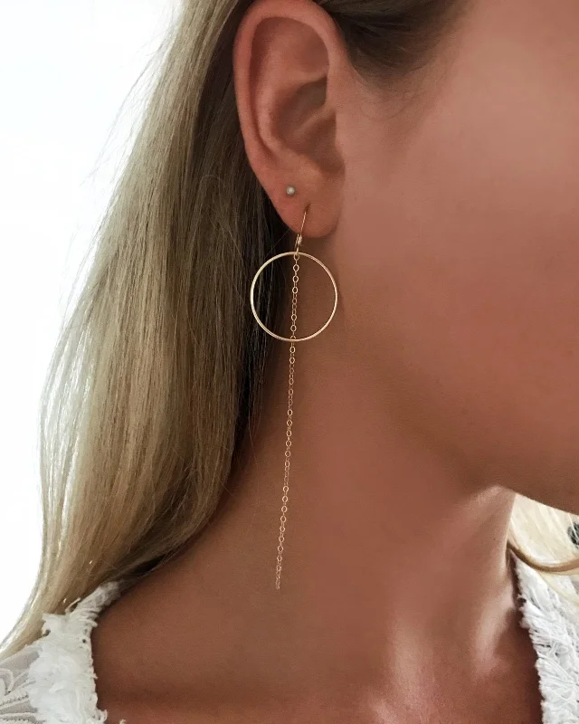 Women’s chandelier drop earrings-Ring Chain Earrings  - 14k Yellow Gold Fill