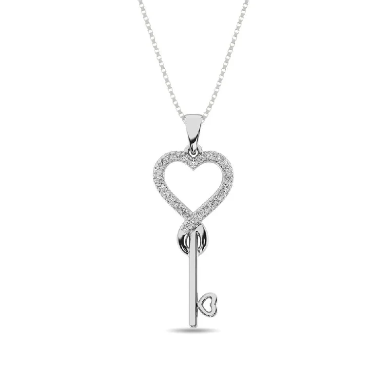 Women’s gemstone necklace-Diamond 1/10 ct tw Heart and Key Pendant in Sterling Silver