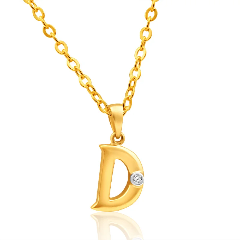 Women’s silver necklace-9ct Yellow Gold Pendant Initial D set with Diamond