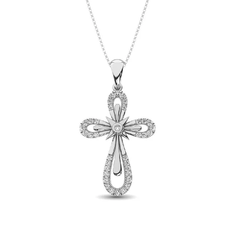 Women’s diamond heart necklace-10K White Gold 1/5 Ct.Tw. Diamond Cross Pendant