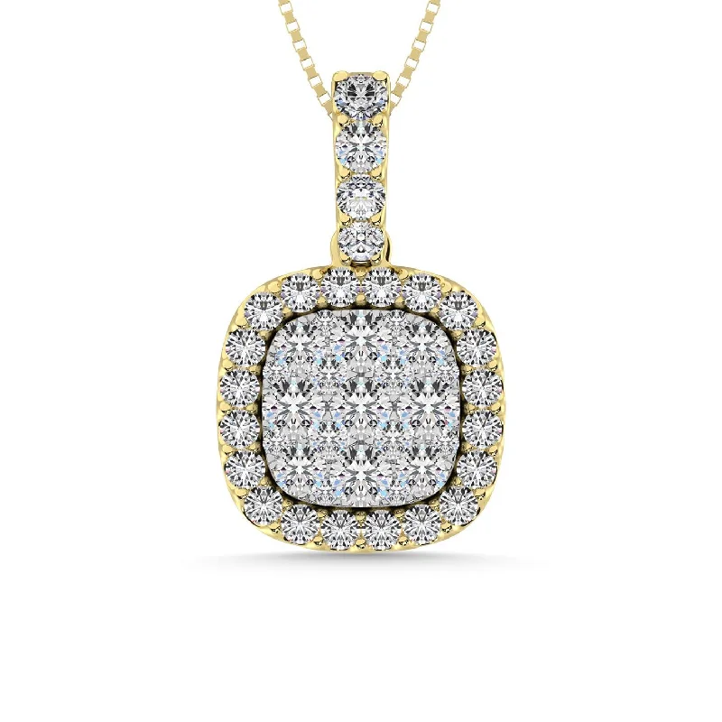 Women’s silver necklace-Diamond 1 1/4 Ct.Tw. Fashion Pendant With Center Flower White Gold touch in 14K Yellow Gold