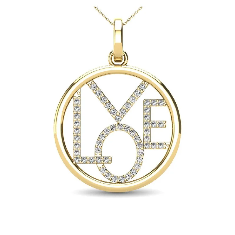 Women’s sparkling necklace-10K Yellow Gold 1/10 Ct.Tw. Diamond Accent LOVE Pendant