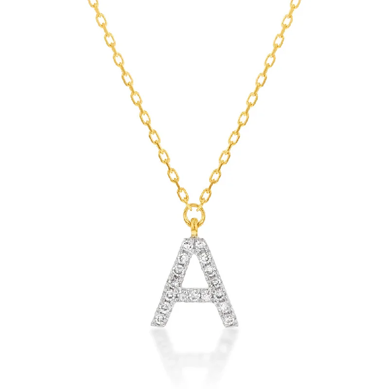 Women’s black diamond necklace-Luminesce Lab Diamond A Initial Pendant in 9ct Yellow Gold with Adjustable 45cm Chain