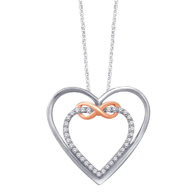 Women’s gold coin necklace-10K White Gold 1/10 Ctw Diamond Double Heart Pendant