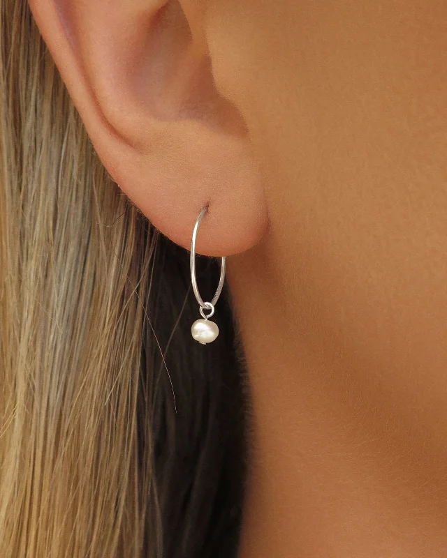 Women’s classic hoop earrings-Freshwater Pearl Hoop Earrings - Sterling Silver