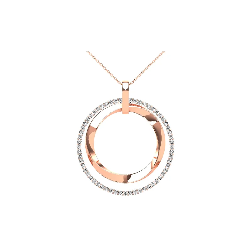 Women’s cubic zirconia necklace-14K Rose Gold 1/2 Ct.Tw. Diamond Double Frame Pendant