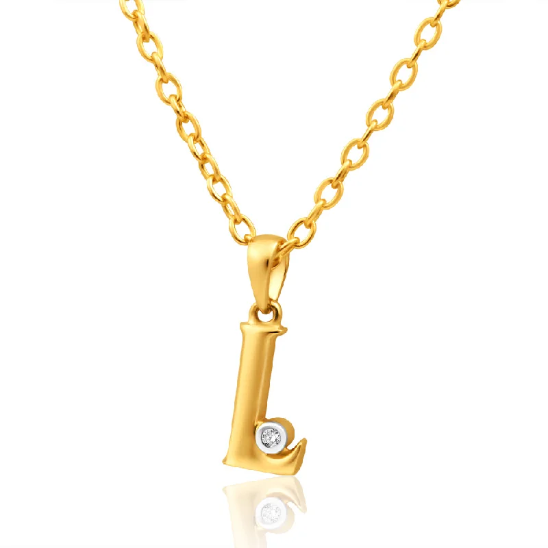 Women’s religious necklace-9ct Yellow Gold Pendant Initial L set with diamond