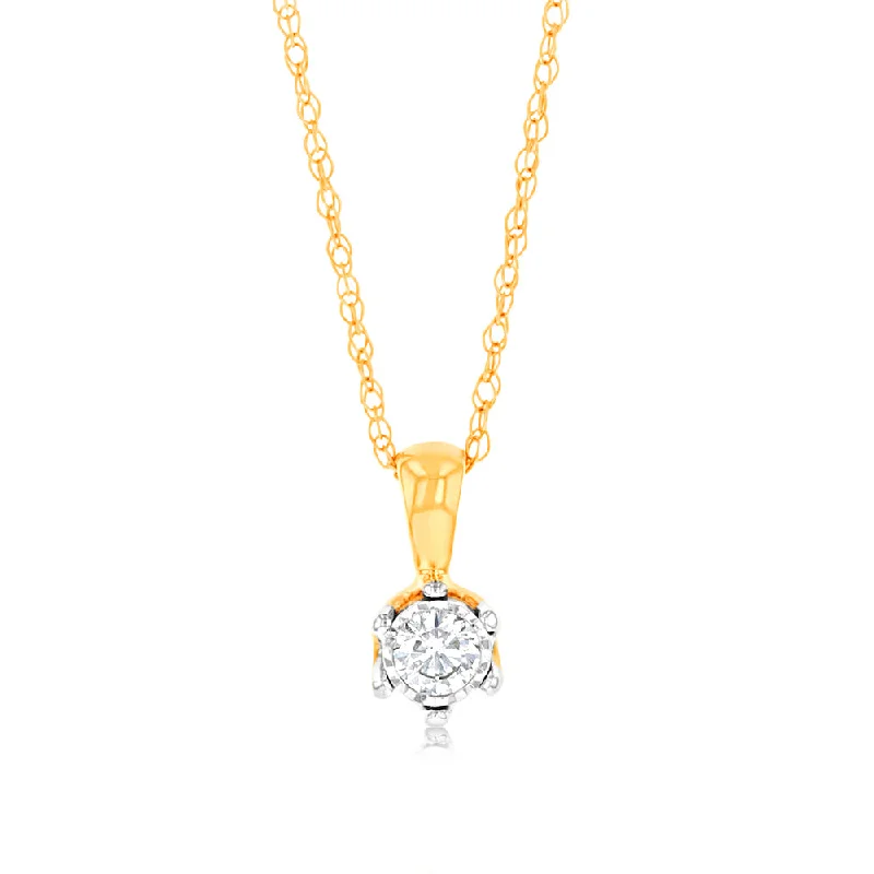 Women’s crystal necklace-Luminesce Lab Grown Diamond 6 Claw Solitaire Pendant in 9ct Yellow Gold With Chain