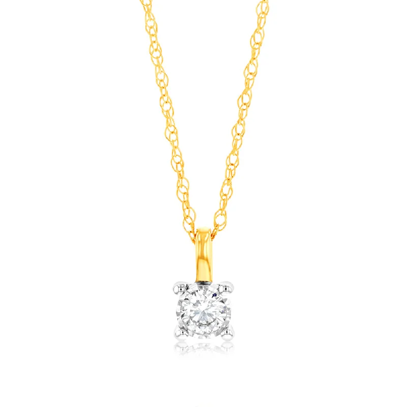 Women’s angel wing necklace-Luminesce Lab Grown Diamond Solitaire Pendant in 9ct Yellow Gold With Chain