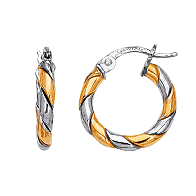 Women’s trendy earrings-14K Yellow And White Gold Two Tone Small Twisted Hoop Earrings, Diameter 17mm